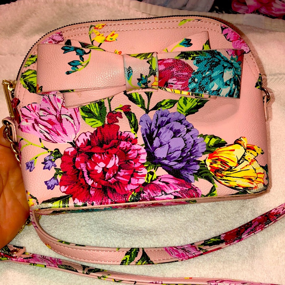 Betsey Johnson Pink and Floral Shoulder Bag Purse